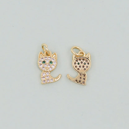 Cute Gold Cat Charms,18K Gold Filled Cat Pendant,Silver Cat Charm Bracelet Necklace for DIY Jewelry Making Supply
