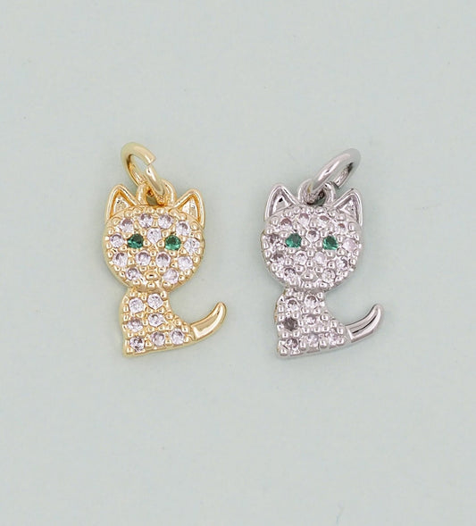Cute Gold Cat Charms,18K Gold Filled Cat Pendant,Silver Cat Charm Bracelet Necklace for DIY Jewelry Making Supply