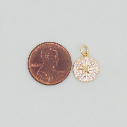 Gold Round Star Charms,18K Gold Filled Starburst Pendant,North Star Charm Bracelet Necklace for DIY Jewelry Making Supply