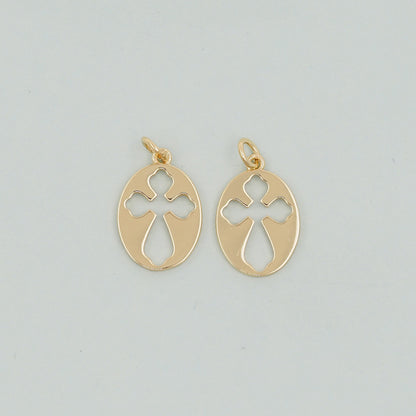 Gold Cross Charms,18K Gold Filled Cross Pendant,Silver Oval Charm Bracelet Necklace for DIY Jewelry Making Supply
