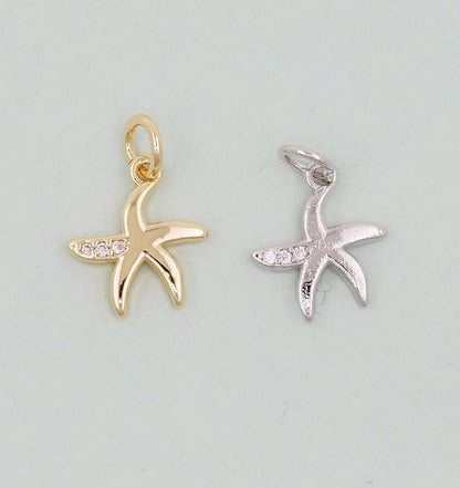 Gold Starfish Charms,18K Gold Filled Sea star Pendant,Starfish Charm Bracelet Necklace for DIY Jewelry Making Supply