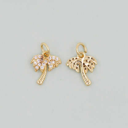Gold Palm Tree Charms,18K Gold Filled Palm tree Pendant,Silver coconut tree Charm Bracelet Necklace for DIY Jewelry Making Su