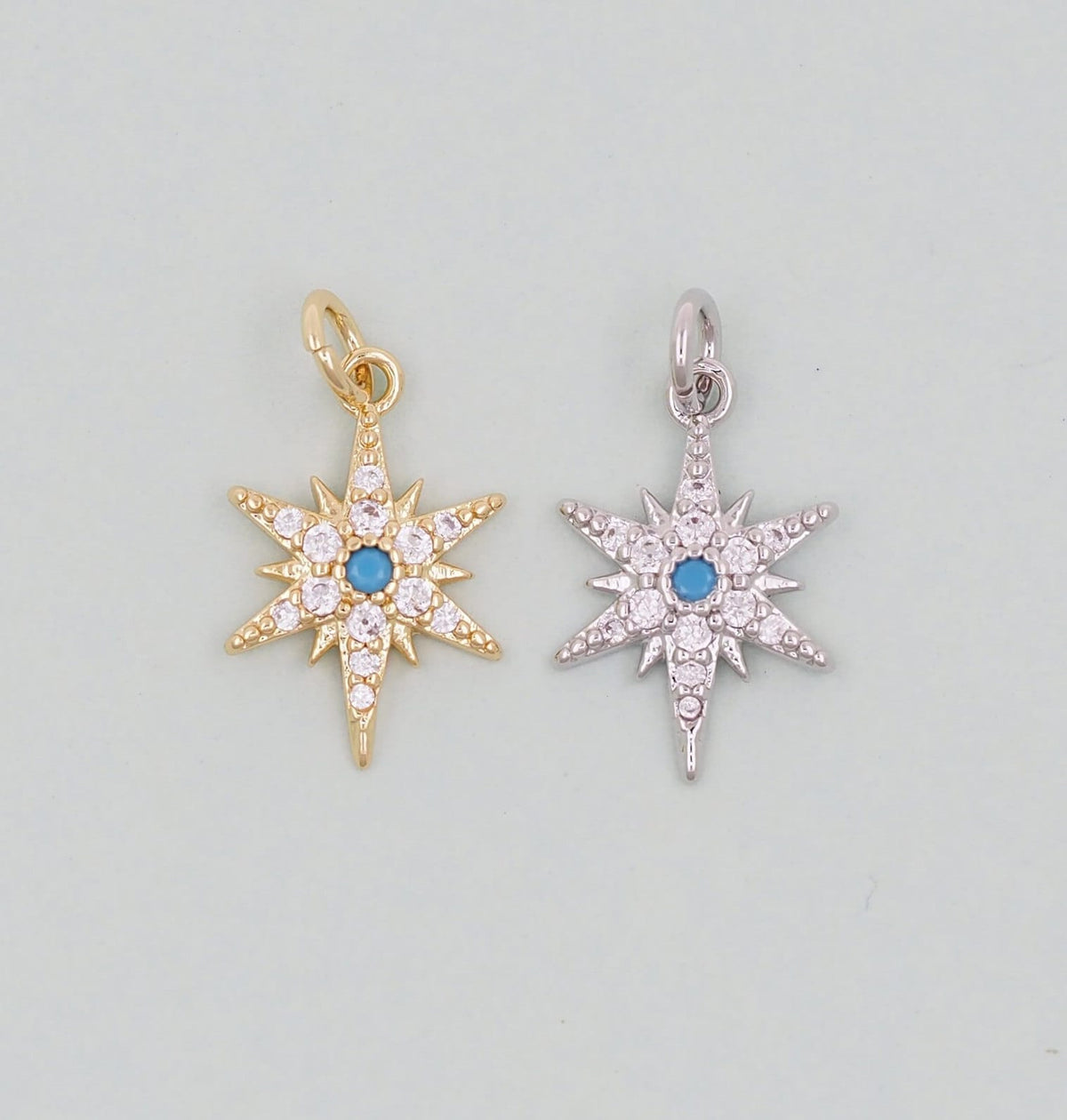 Gold Star Charms,18K Gold Filled Starburst Pendant,North Star Charm Bracelet Necklace for DIY Jewelry Making Supply