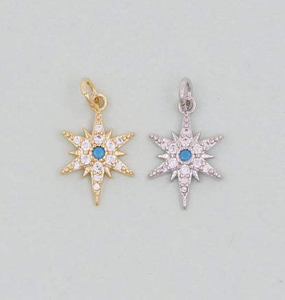 Gold Star Charms,18K Gold Filled Starburst Pendant,North Star Charm Bracelet Necklace for DIY Jewelry Making Supply