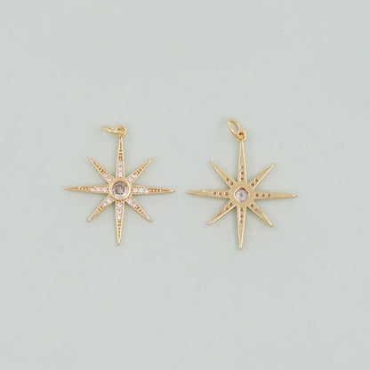 Gold Star Charms,18K Gold Filled Starburst Pendant,North Star Charm Bracelet Necklace for DIY Jewelry Making Supply