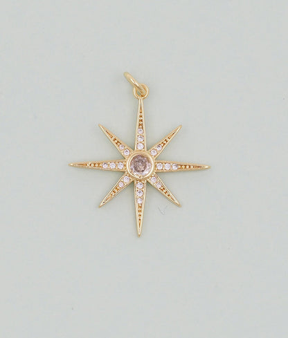 Gold Star Charms,18K Gold Filled Starburst Pendant,North Star Charm Bracelet Necklace for DIY Jewelry Making Supply