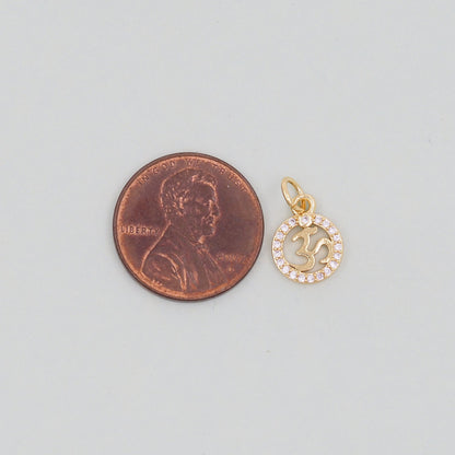 Gold Om Charms,18K Gold Filled OM Pendant,CZ Yoga Charm Bracelet Necklace for DIY Jewelry Making Supply