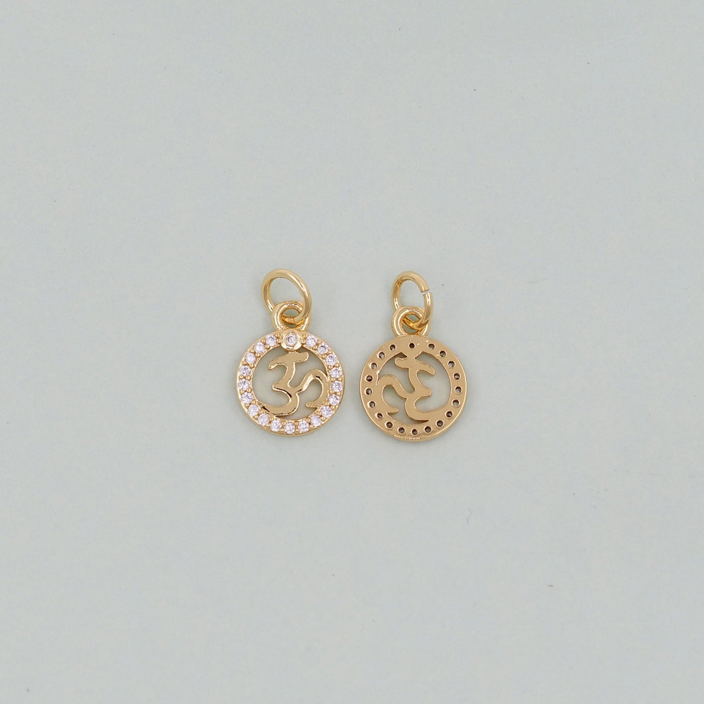 Gold Om Charms,18K Gold Filled OM Pendant,CZ Yoga Charm Bracelet Necklace for DIY Jewelry Making Supply