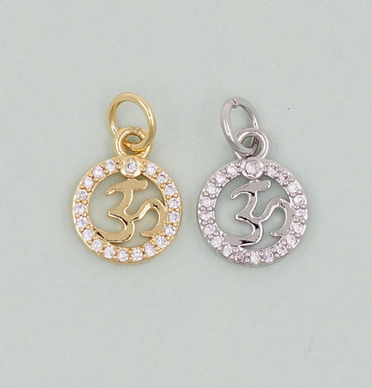 Gold Om Charms,18K Gold Filled OM Pendant,CZ Yoga Charm Bracelet Necklace for DIY Jewelry Making Supply