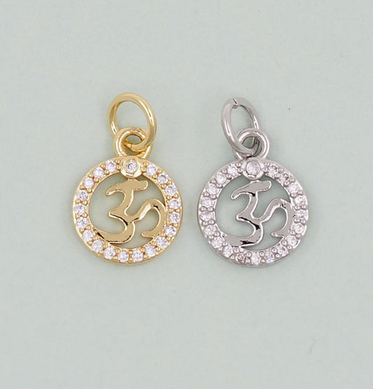 Gold Om Charms,18K Gold Filled OM Pendant,CZ Yoga Charm Bracelet Necklace for DIY Jewelry Making Supply