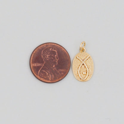 Gold Oval Charms,18K Gold Filled Oval Pendant,Silver Fish Symbol Charm Bracelet Necklace for DIY Jewelry Making Supply