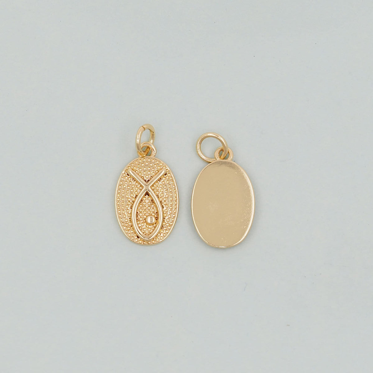 Gold Oval Charms,18K Gold Filled Oval Pendant,Silver Fish Symbol Charm Bracelet Necklace for DIY Jewelry Making Supply