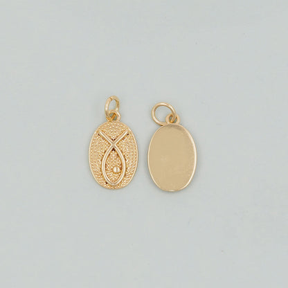Gold Oval Charms,18K Gold Filled Oval Pendant,Silver Fish Symbol Charm Bracelet Necklace for DIY Jewelry Making Supply