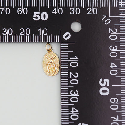 Gold Oval Charms,18K Gold Filled Oval Pendant,Silver Fish Symbol Charm Bracelet Necklace for DIY Jewelry Making Supply