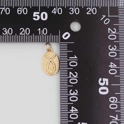 Gold Oval Charms,18K Gold Filled Oval Pendant,Silver Fish Symbol Charm Bracelet Necklace for DIY Jewelry Making Supply