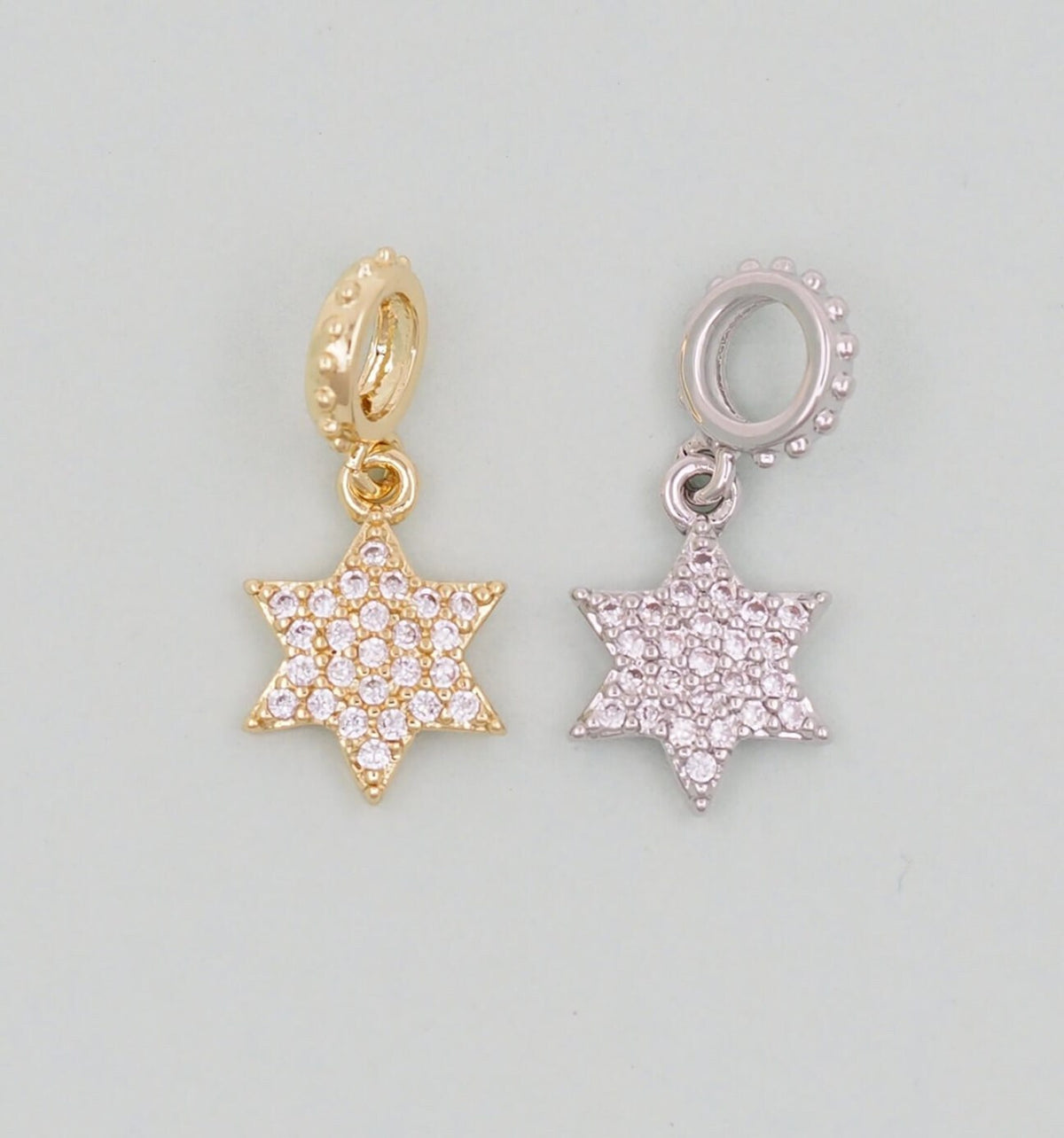 Gold David Star Charms,18K Gold Filled CZ Micro Pave Star Pendant,Silver Star Charm Bracelet Necklace for DIY Jewelry Making 