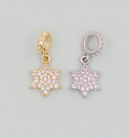 Gold David Star Charms,18K Gold Filled CZ Micro Pave Star Pendant,Silver Star Charm Bracelet Necklace for DIY Jewelry Making 