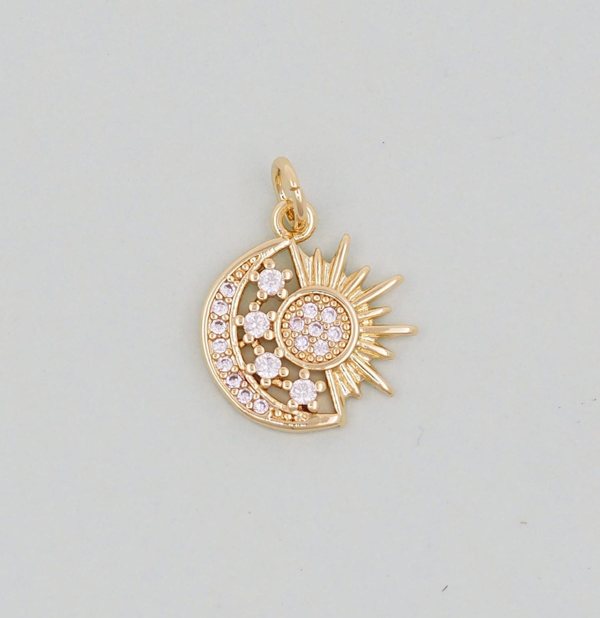 Gold Moon Star Charms,18K Gold Filled CZ Sun Pendant,Celestial Charm Bracelet Necklace for DIY Jewelry Making Supply