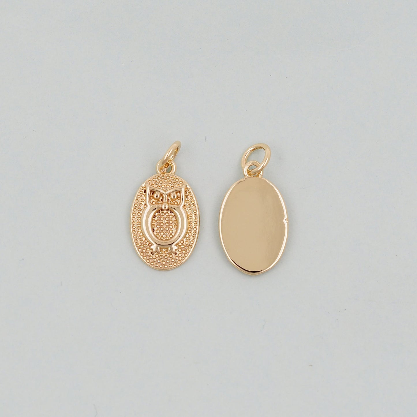 Gold Owl Charms,18K Gold Filled owl Pendant,Silver Oval owl Charm Bracelet Necklace for DIY Jewelry Making Supply