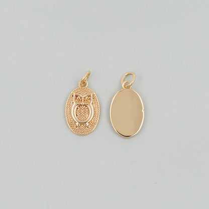 Gold Owl Charms,18K Gold Filled owl Pendant,Silver Oval owl Charm Bracelet Necklace for DIY Jewelry Making Supply