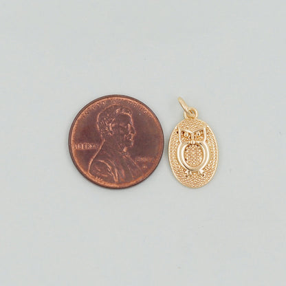 Gold Owl Charms,18K Gold Filled owl Pendant,Silver Oval owl Charm Bracelet Necklace for DIY Jewelry Making Supply