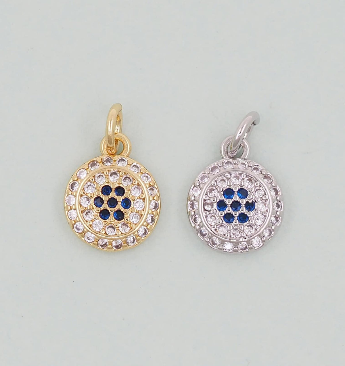 Gold Round Charms,18K Gold Filled Round Pendant,Silver Evil Eye Charm Bracelet Necklace for DIY Jewelry Making Supply