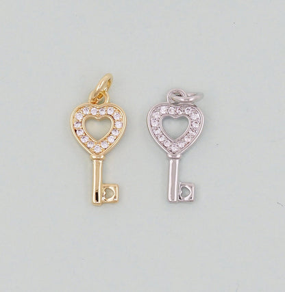 Gold Heart Key Charms,18K Gold Filled Key Pendant,Key Charm Bracelet Necklace for DIY Jewelry Making Supply