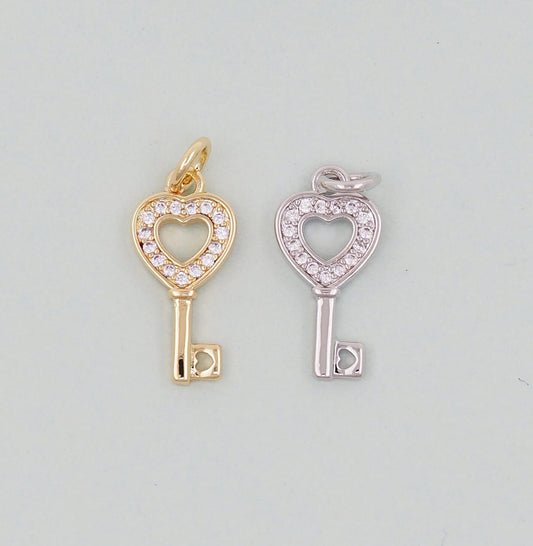 Gold Heart Key Charms,18K Gold Filled Key Pendant,Key Charm Bracelet Necklace for DIY Jewelry Making Supply