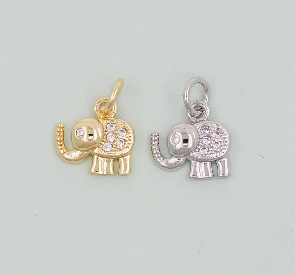 Gold Tiny Elephant Charms,18K Gold Filled CZ Elephant Pendant,Elephant Charm Bracelet Necklace for DIY Jewelry Making Supply