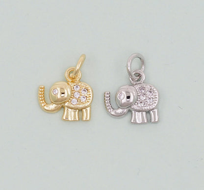 Gold Tiny Elephant Charms,18K Gold Filled CZ Elephant Pendant,Elephant Charm Bracelet Necklace for DIY Jewelry Making Supply