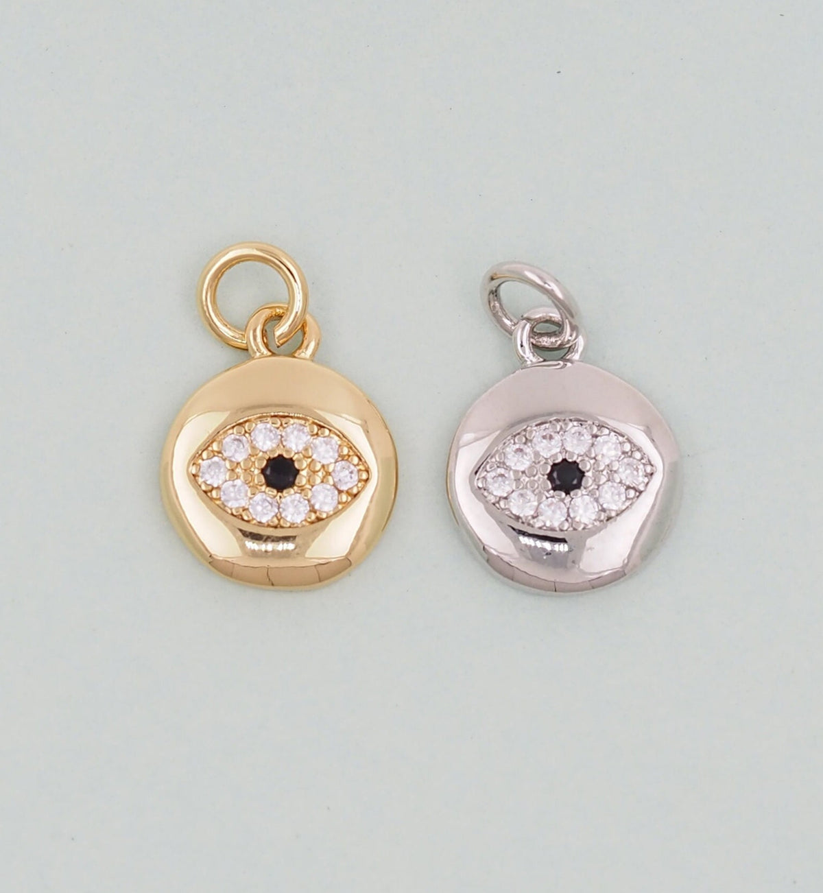 Gold Round Evil Eye Charms,18K Gold Filled Evil Eye Pendant,Evil Eye Charm Bracelet Necklace for DIY Jewelry Making Supply