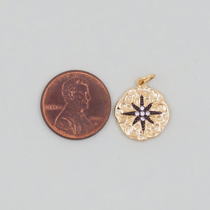 Gold Round Star Charms,18K Gold Filled Starburst Pendant,North Star Charm Bracelet Necklace for DIY Jewelry Making Supply