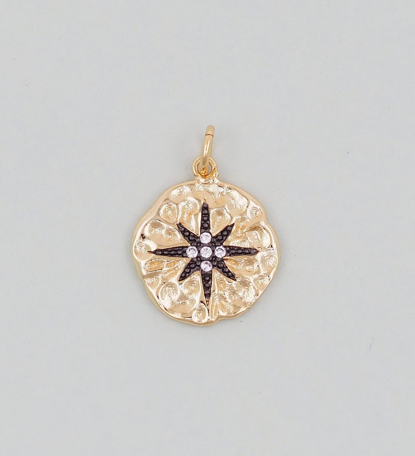 Gold Round Star Charms,18K Gold Filled Starburst Pendant,North Star Charm Bracelet Necklace for DIY Jewelry Making Supply