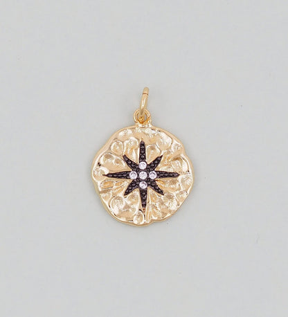 Gold Round Star Charms,18K Gold Filled Starburst Pendant,North Star Charm Bracelet Necklace for DIY Jewelry Making Supply