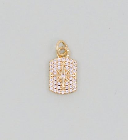 Gold rectangle Star Charms,18K Gold Filled Starburst Pendant,North Star Charm Bracelet Necklace for DIY Jewelry Making Supply