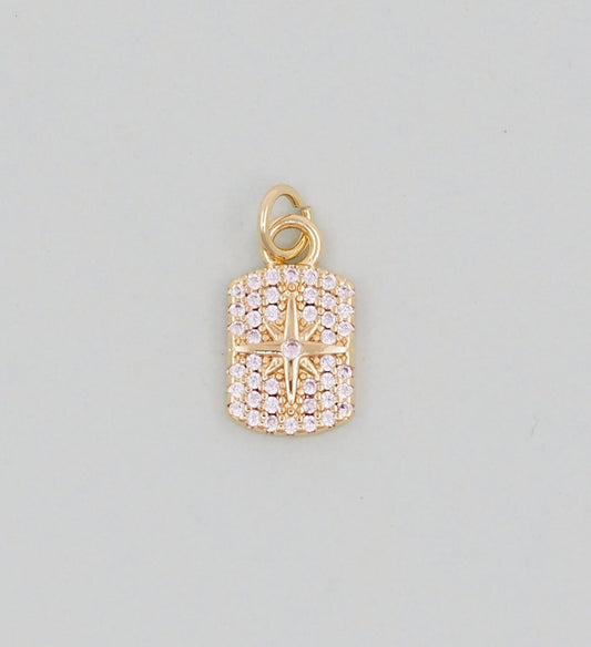 Gold rectangle Star Charms,18K Gold Filled Starburst Pendant,North Star Charm Bracelet Necklace for DIY Jewelry Making Supply