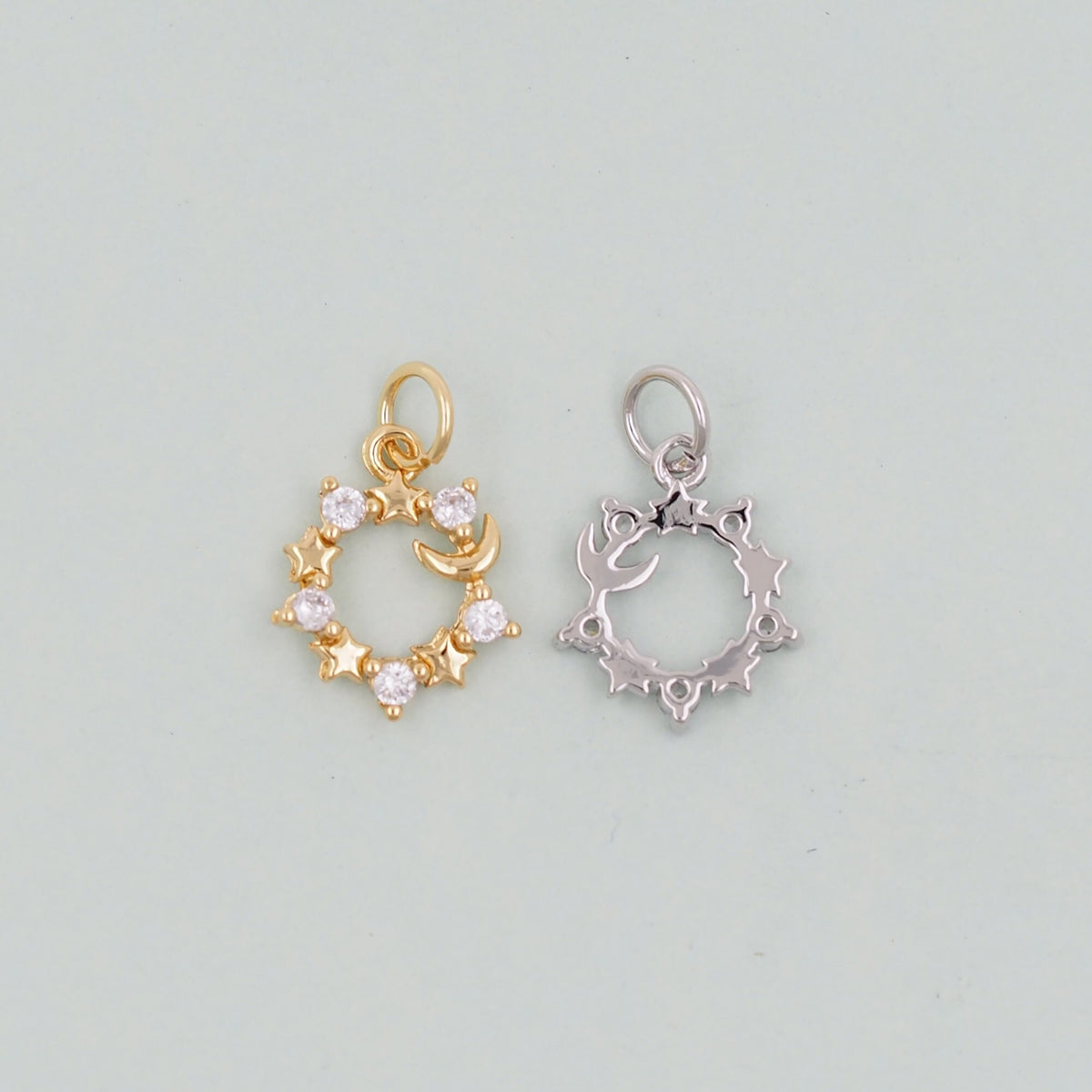 Gold Moon Star Charms,18K Gold Filled CZ Moon Pendant,Celestial Charm Bracelet Necklace for DIY Jewelry Making Supply