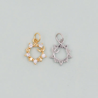 Gold Moon Star Charms,18K Gold Filled CZ Moon Pendant,Celestial Charm Bracelet Necklace for DIY Jewelry Making Supply