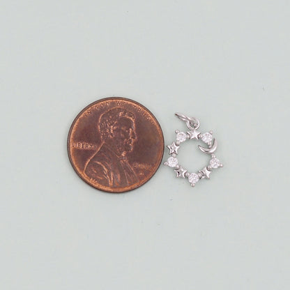 Gold Moon Star Charms,18K Gold Filled CZ Moon Pendant,Celestial Charm Bracelet Necklace for DIY Jewelry Making Supply