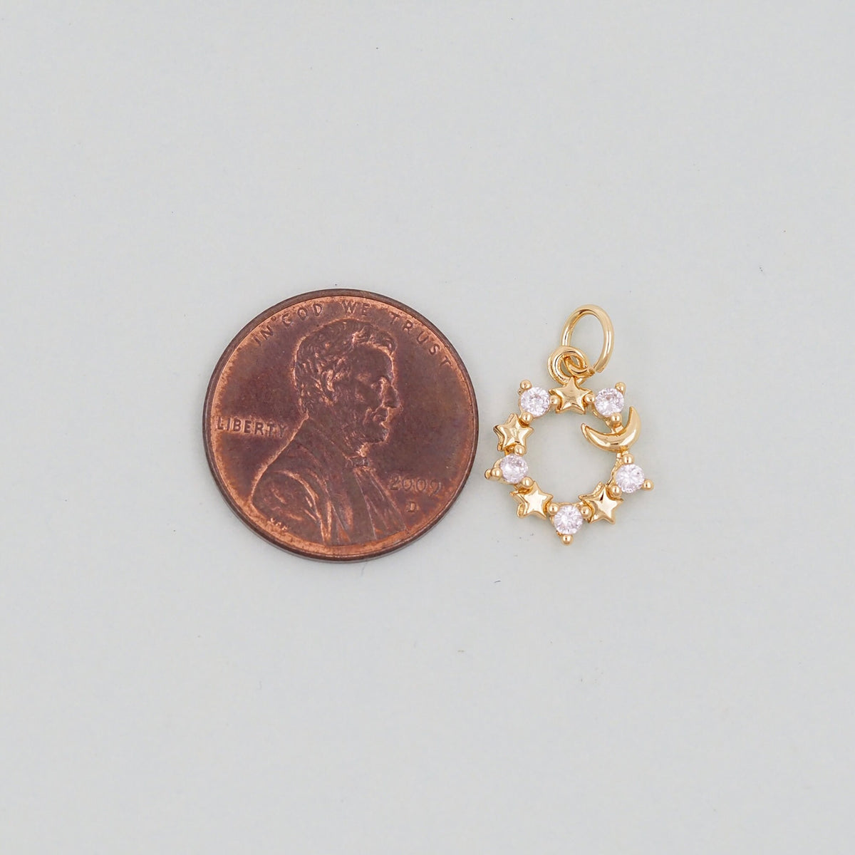 Gold Moon Star Charms,18K Gold Filled CZ Moon Pendant,Celestial Charm Bracelet Necklace for DIY Jewelry Making Supply