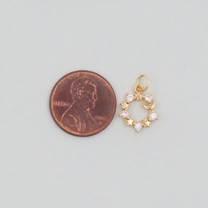 Gold Moon Star Charms,18K Gold Filled CZ Moon Pendant,Celestial Charm Bracelet Necklace for DIY Jewelry Making Supply