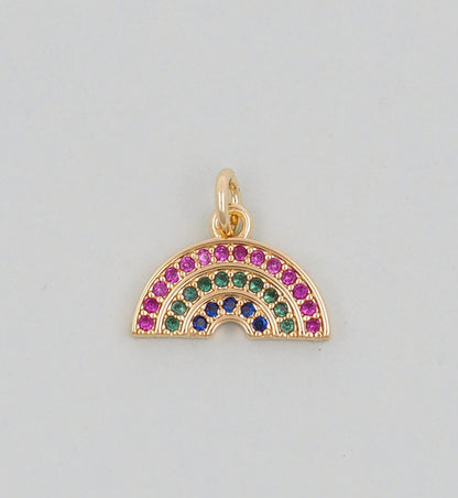 Gold Rainbow Charms,18K Gold Filled CZ rainbow Pendant,Silver rainbow Charm Bracelet Necklace for DIY Jewelry Making Supply