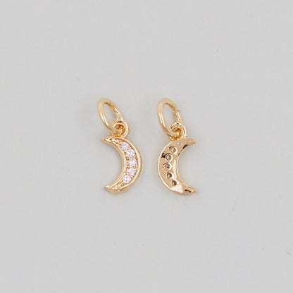 18K Gold Filled Cubic Zirconia Moon Charm Pendant for Jewelry Making