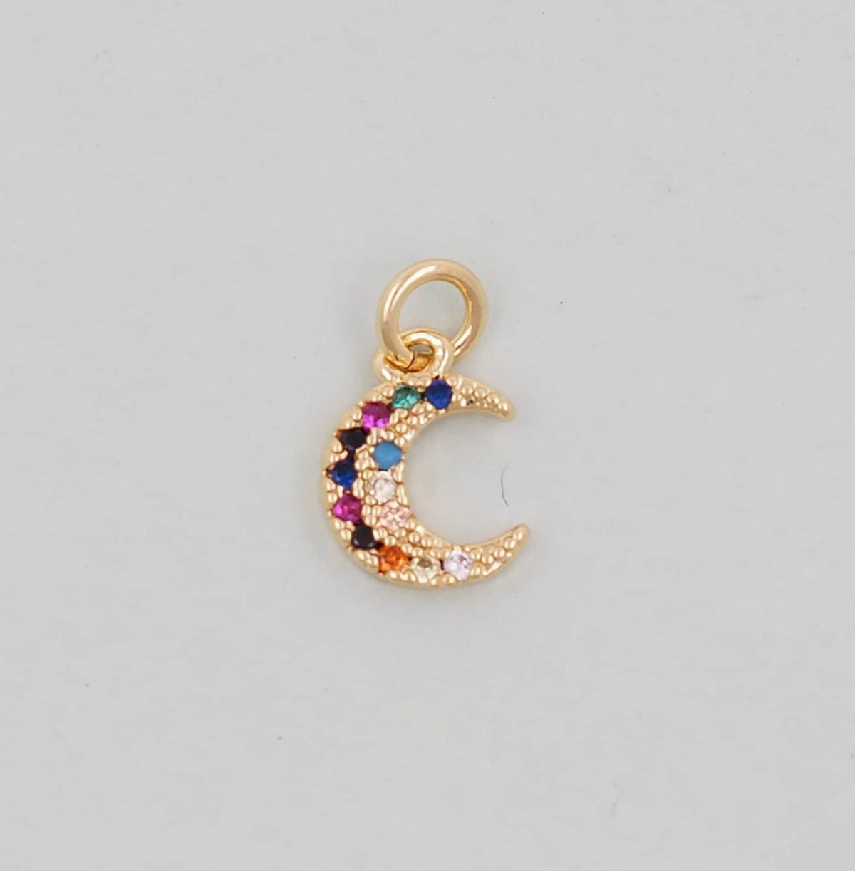 Gold Moon Charms,18K Gold Filled CZ Moon Pendant,Celestial Charm Bracelet Necklace for DIY Jewelry Making Supply