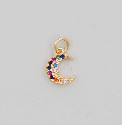Gold Moon Charms,18K Gold Filled CZ Moon Pendant,Celestial Charm Bracelet Necklace for DIY Jewelry Making Supply