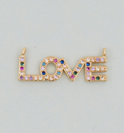 Gold Love Charms,18K Gold Filled Love Pendant,CZ Love Charm Bracelet Necklace for DIY Jewelry Making Supply