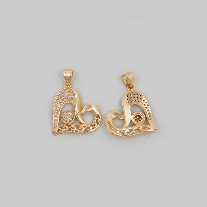 Gold Heart Charms,18K Gold Filled CZ Heart Pendant,Heart Charm Bracelet Necklace for DIY Jewelry Making Supply