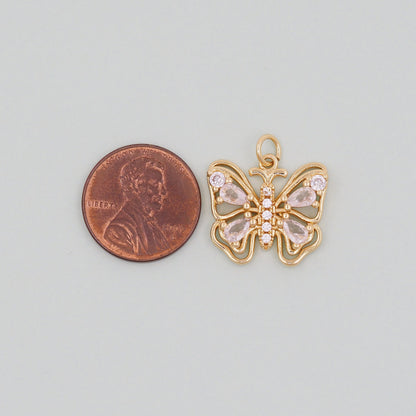 Gold Butterfly Charm,18K Gold Filled Cubic Zirconia Butterfly Pendant,Silver Butterfly Charm Bracelet Necklace for DIY Jewelry Making Supply