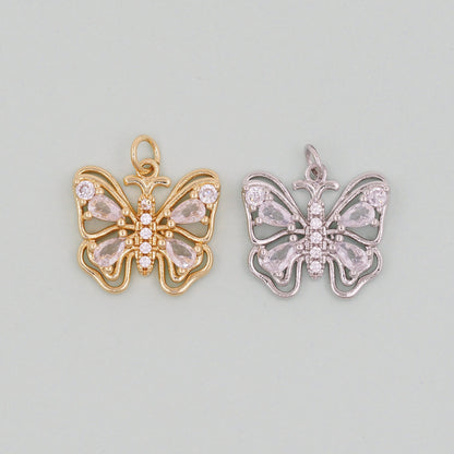 Gold Butterfly Charm,18K Gold Filled Cubic Zirconia Butterfly Pendant,Silver Butterfly Charm Bracelet Necklace for DIY Jewelry Making Supply