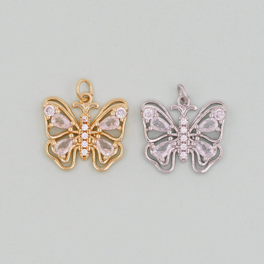 Gold Butterfly Charm,18K Gold Filled Cubic Zirconia Butterfly Pendant,Silver Butterfly Charm Bracelet Necklace for DIY Jewelry Making Supply